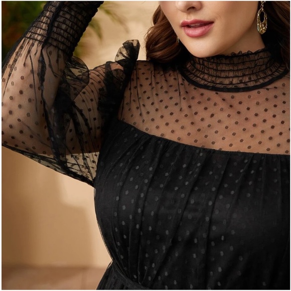 Plus Black Polka Dot Ruffle Evening Formal Maxi Dress - Picture 3 of 4